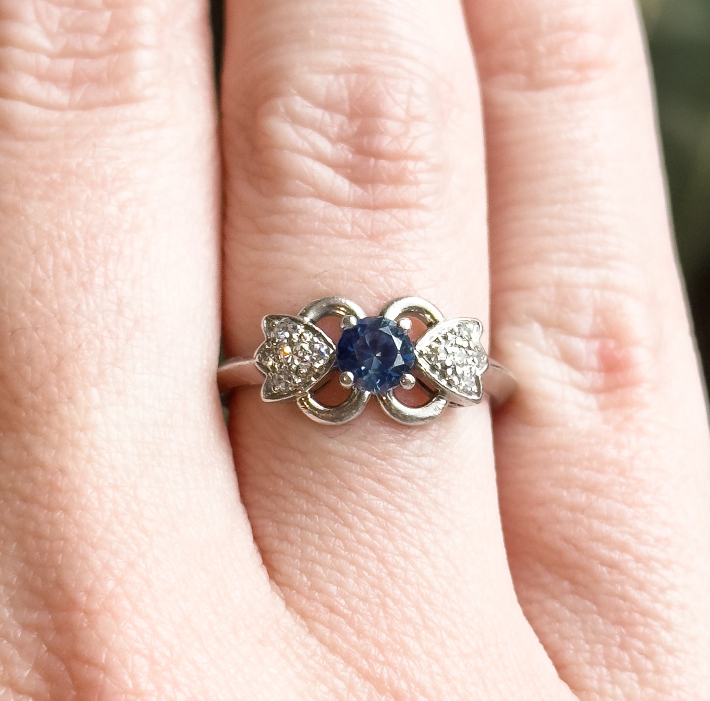 Vintage Blue Sapphire & Diamond Ring in Platinum