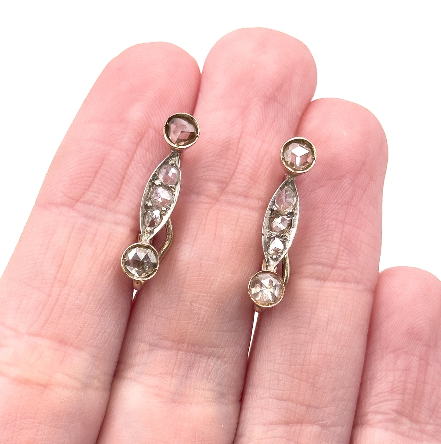 Antique Rose Cut Diamond Earrings in 14K Two Tone Gold