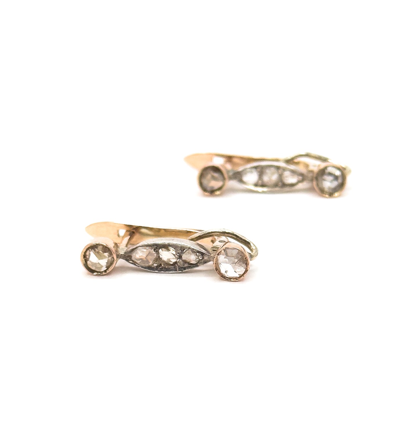 Antique Rose Cut Diamond Earrings in 14K Two Tone Gold