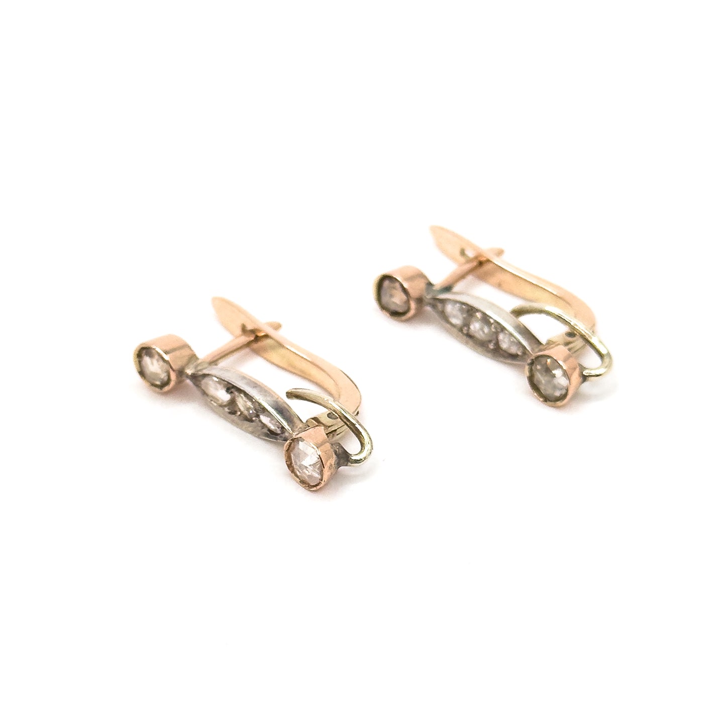 Antique Rose Cut Diamond Earrings in 14K Two Tone Gold