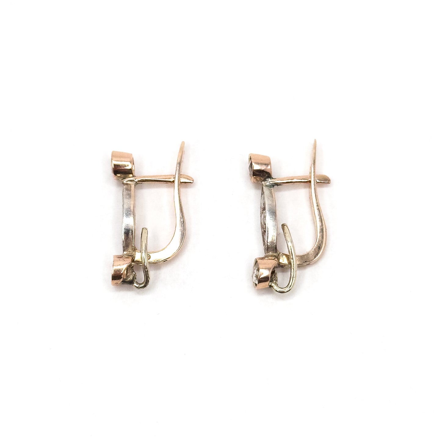 Antique Rose Cut Diamond Earrings in 14K Two Tone Gold
