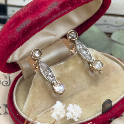 Antique Rose Cut Diamond Earrings in 14K Two Tone Gold