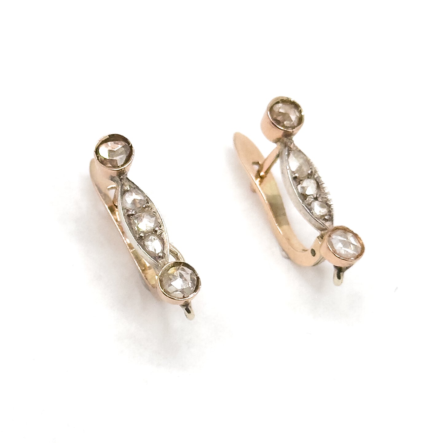 Antique Rose Cut Diamond Earrings in 14K Two Tone Gold