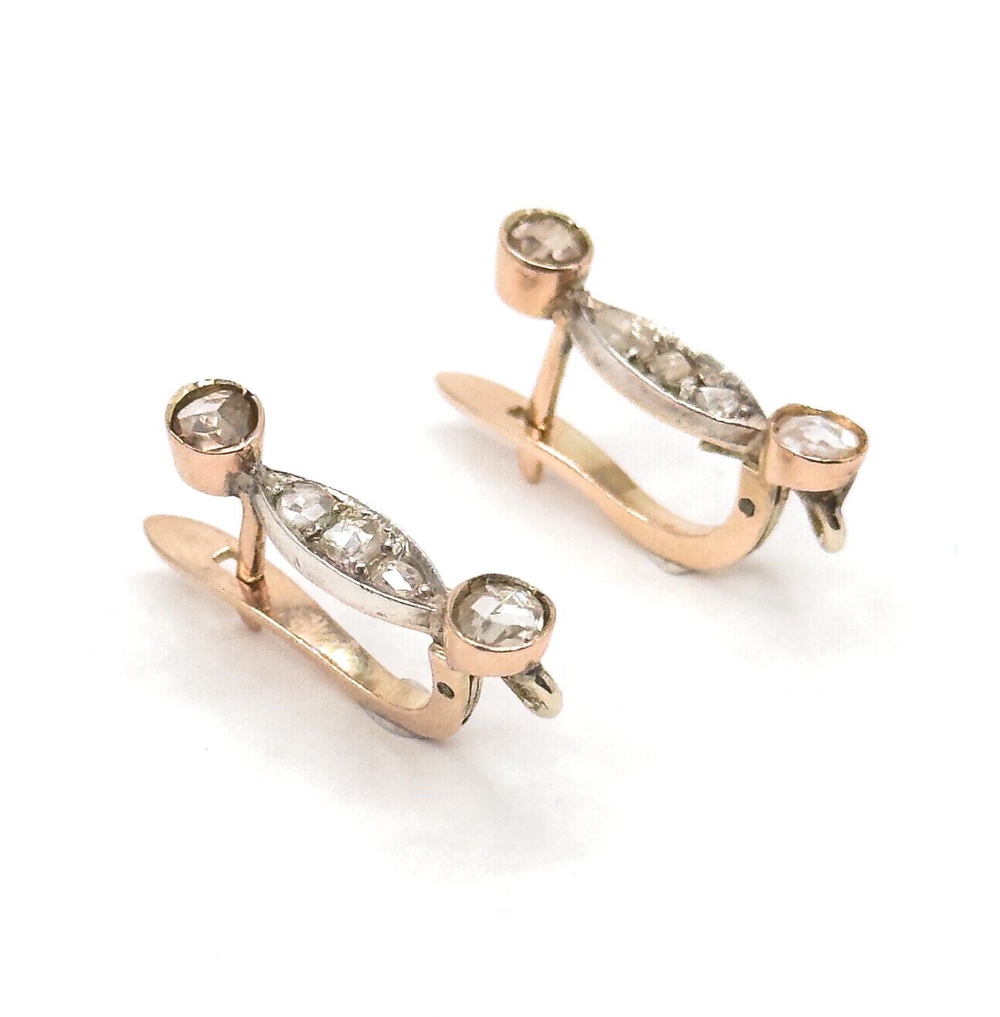 Antique Rose Cut Diamond Earrings in 14K Two Tone Gold