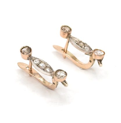 Antique Rose Cut Diamond Earrings in 14K Two Tone Gold