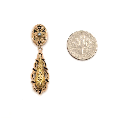 Antique Victorian taille d'épargne Drop Stud Earrings in 14K Yellow Gold
