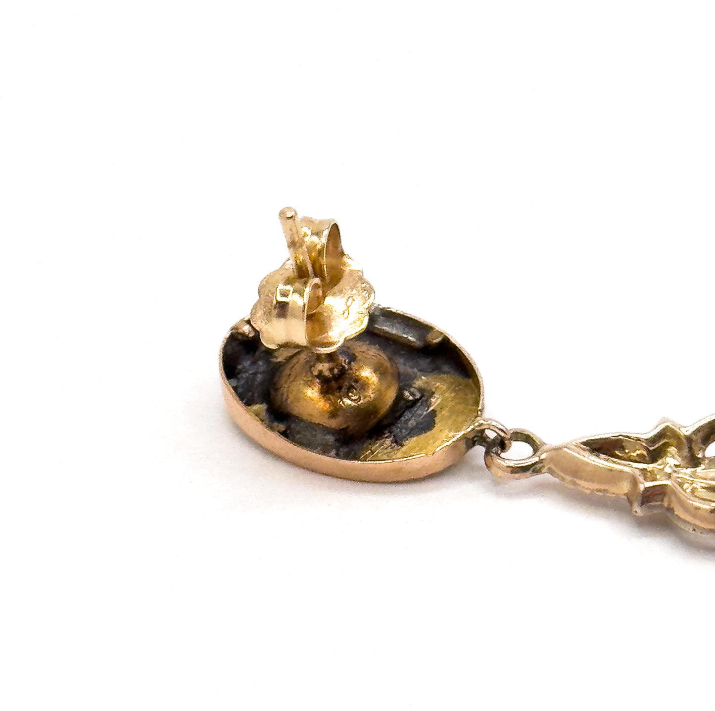 Antique Victorian taille d'épargne Drop Stud Earrings in 14K Yellow Gold