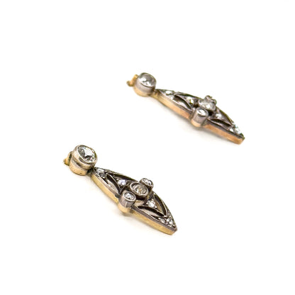 Petite Edwardian Rose Cut & Old European Cut Diamond Stud Earrings Silver topped 14K Gold