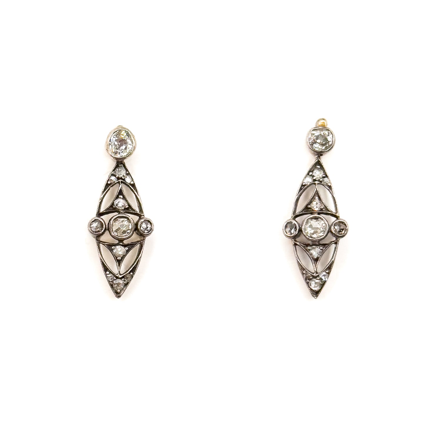 Petite Edwardian Rose Cut & Old European Cut Diamond Stud Earrings Silver topped 14K Gold