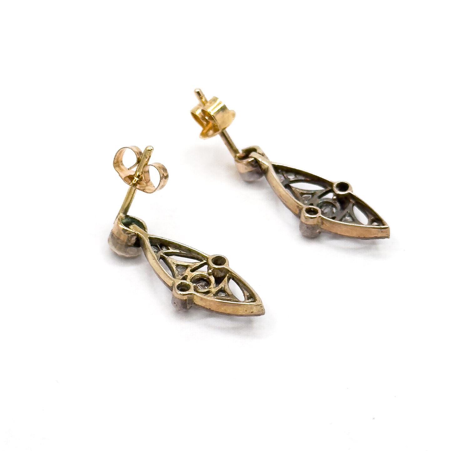 Petite Edwardian Rose Cut & Old European Cut Diamond Stud Earrings Silver topped 14K Gold