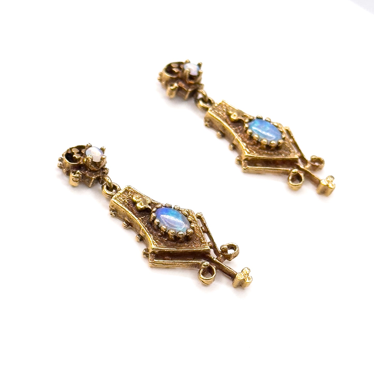 Mid-Century Opal Earrings in 14K Yellow Gold