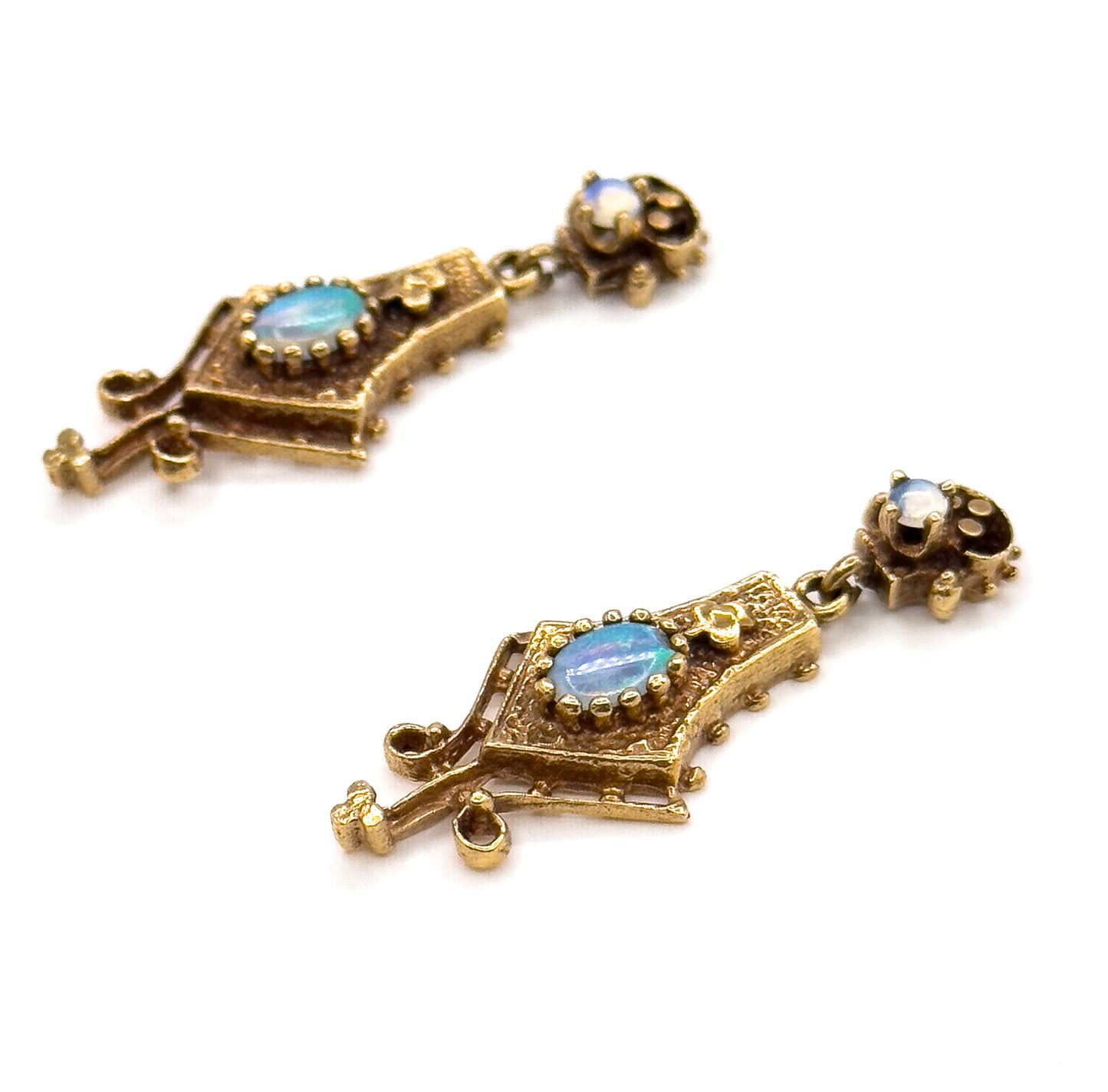 Mid-Century Opal Earrings in 14K Yellow Gold