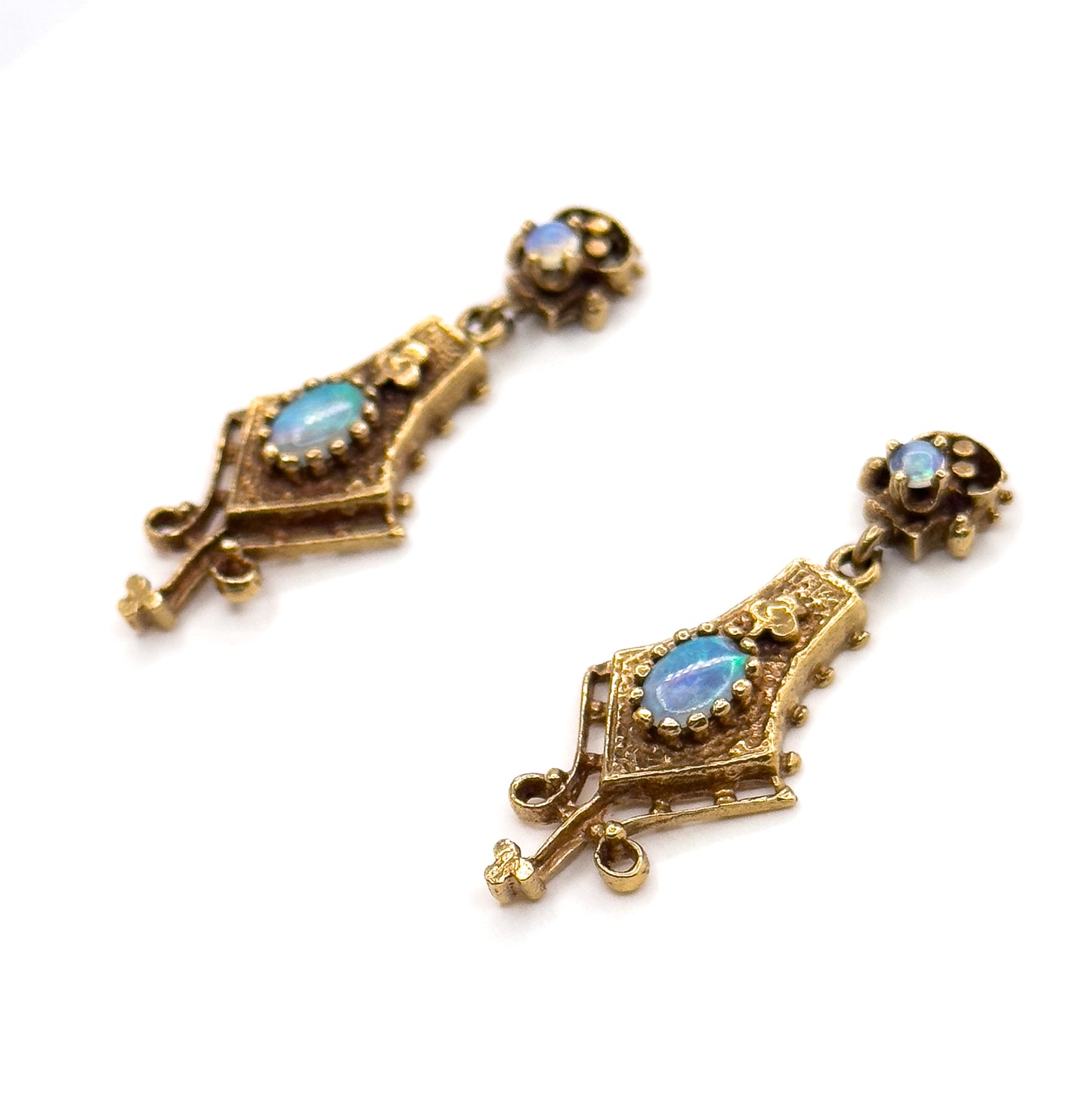 Mid-Century Opal Earrings in 14K Yellow Gold