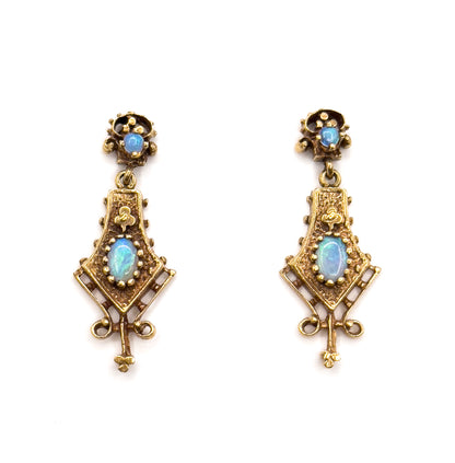 Mid-Century Opal Earrings in 14K Yellow Gold