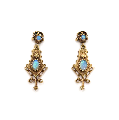 Mid-Century Opal Earrings in 14K Yellow Gold