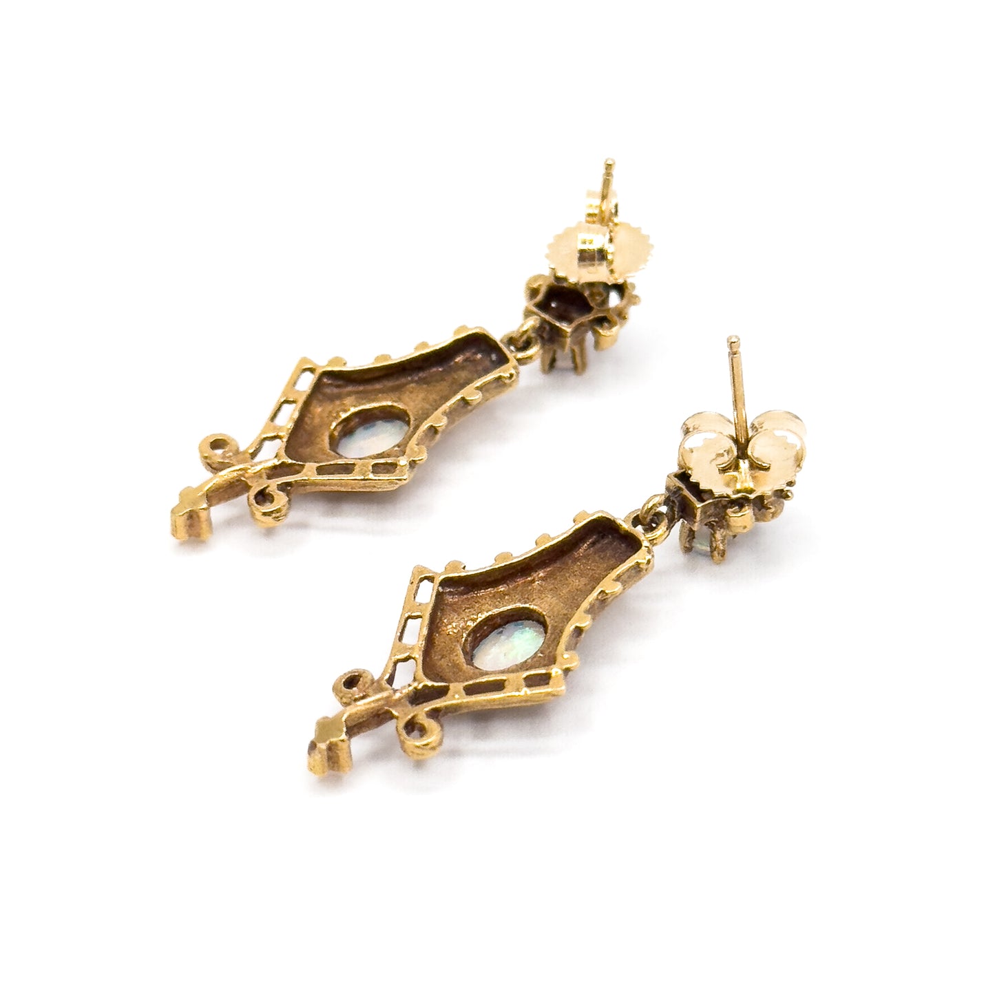 Mid-Century Opal Earrings in 14K Yellow Gold