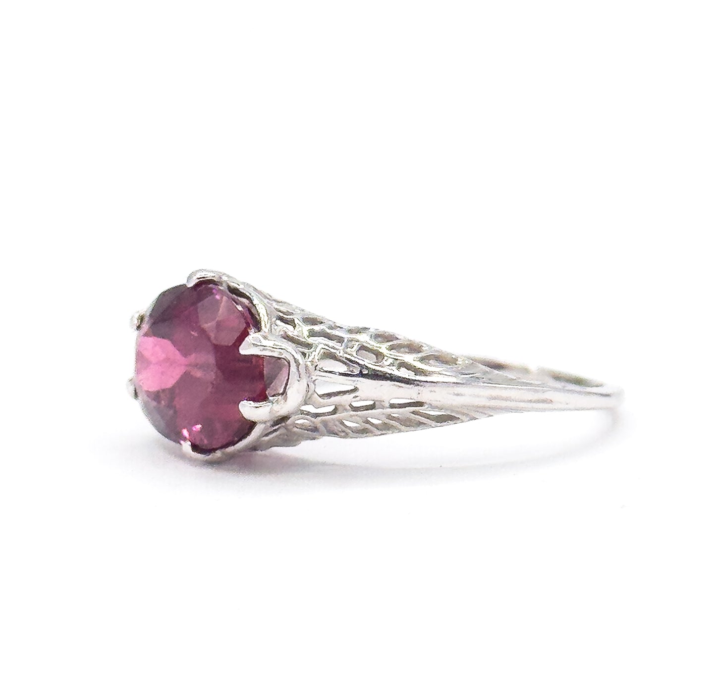 Art Deco Pink Tourmaline Ring in 14K White Gold