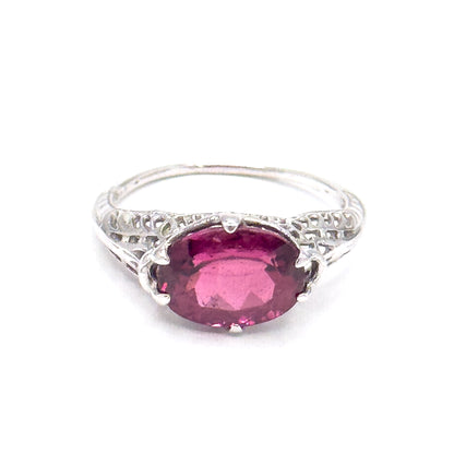 Art Deco Pink Tourmaline Ring in 14K White Gold