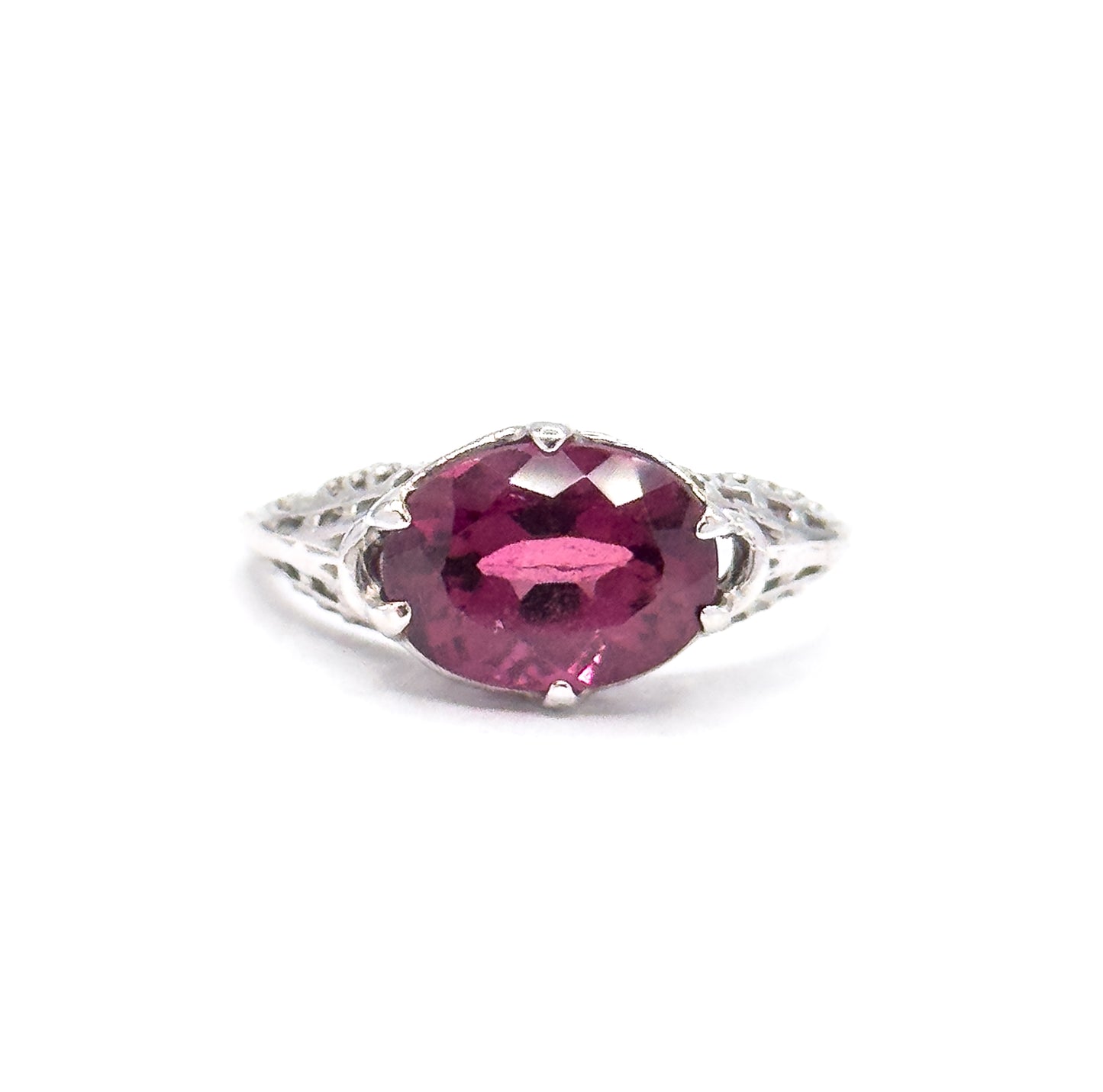 Art Deco Pink Tourmaline Ring in 14K White Gold
