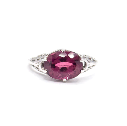 Art Deco Pink Tourmaline Ring in 14K White Gold