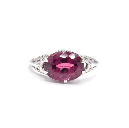 Art Deco Pink Tourmaline Ring in 14K White Gold