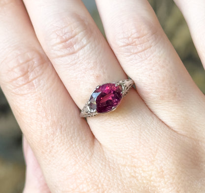 Art Deco Pink Tourmaline Ring in 14K White Gold