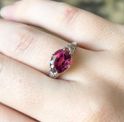 Art Deco Pink Tourmaline Ring in 14K White Gold