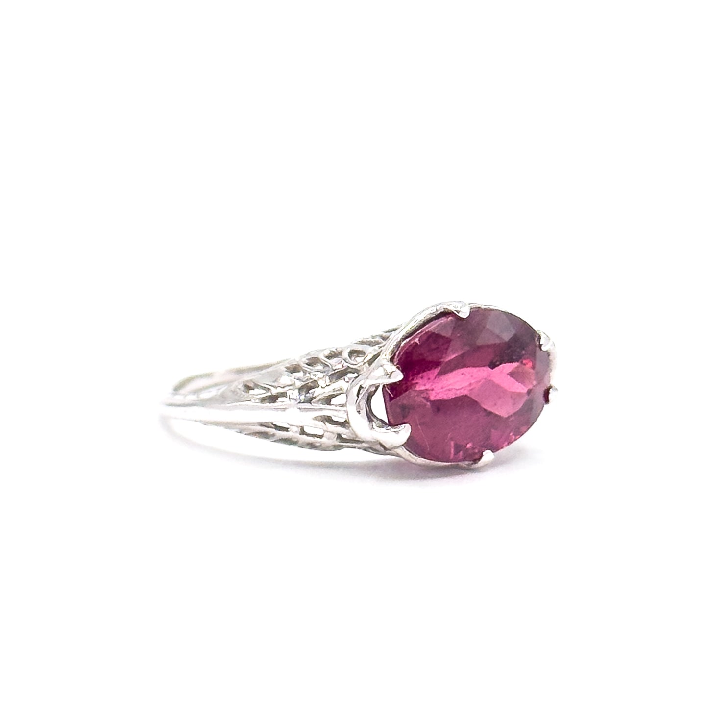 Art Deco Pink Tourmaline Ring in 14K White Gold