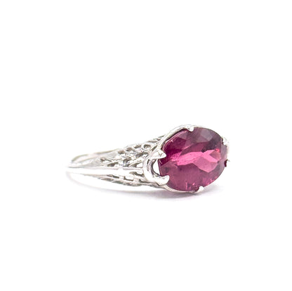 Art Deco Pink Tourmaline Ring in 14K White Gold