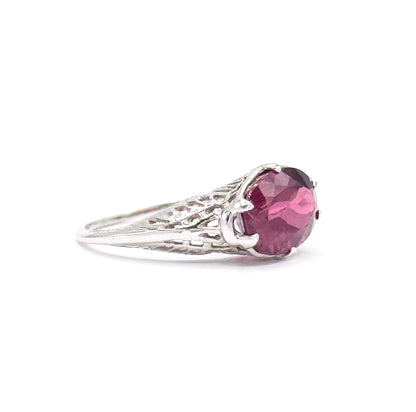 Art Deco Pink Tourmaline Ring in 14K White Gold