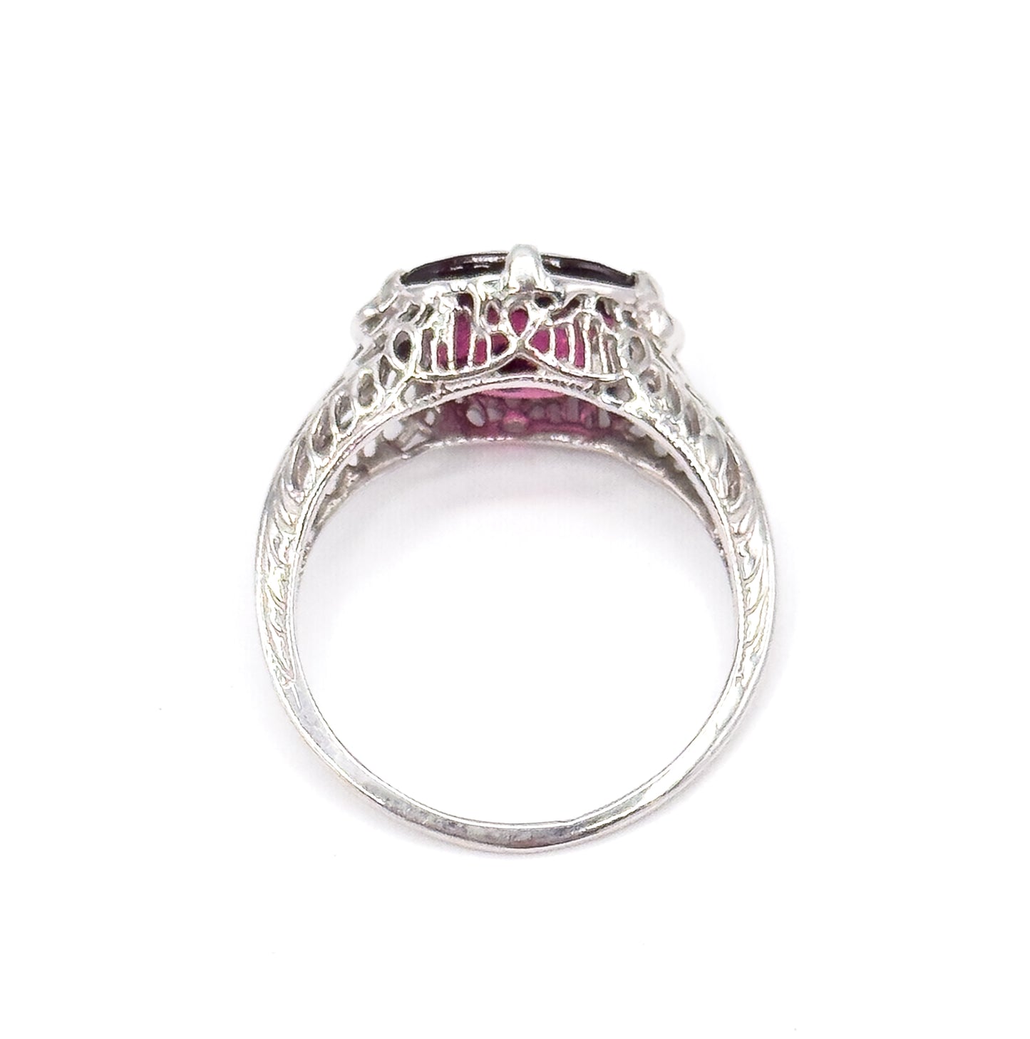 Art Deco Pink Tourmaline Ring in 14K White Gold