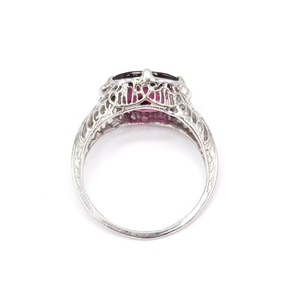 Art Deco Pink Tourmaline Ring in 14K White Gold