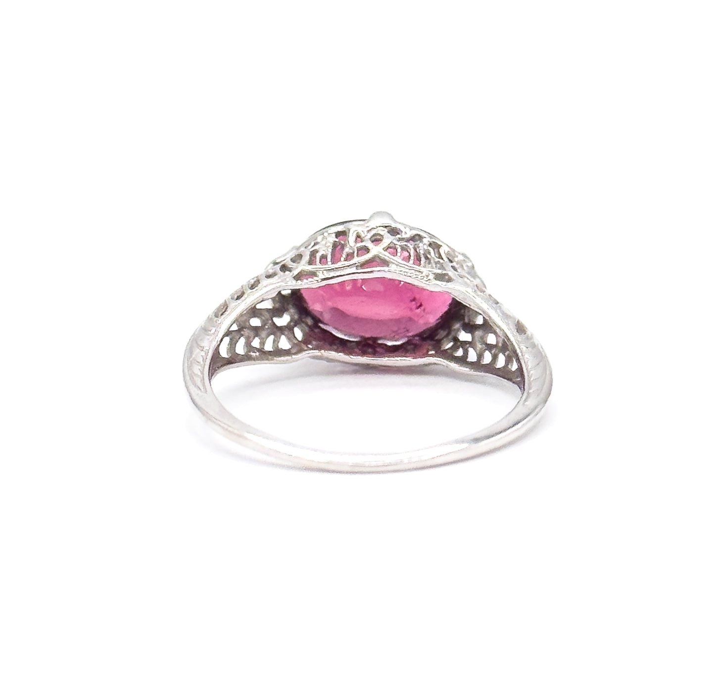 Art Deco Pink Tourmaline Ring in 14K White Gold