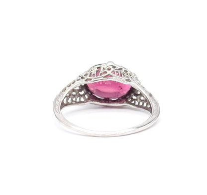 Art Deco Pink Tourmaline Ring in 14K White Gold