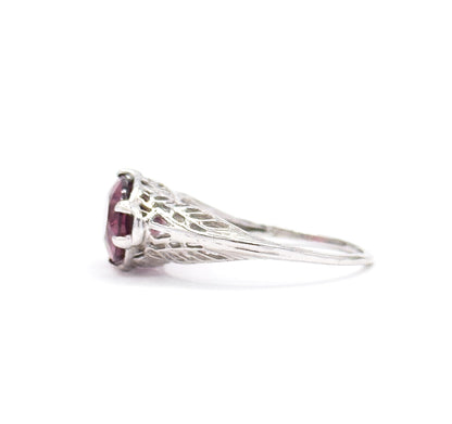 Art Deco Pink Tourmaline Ring in 14K White Gold
