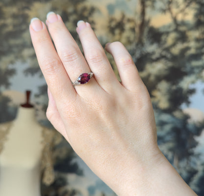 Art Deco Pink Tourmaline Ring in 14K White Gold