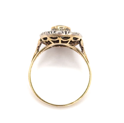 Antique Sapphire & Diamond Halo Ring in 18K Gold