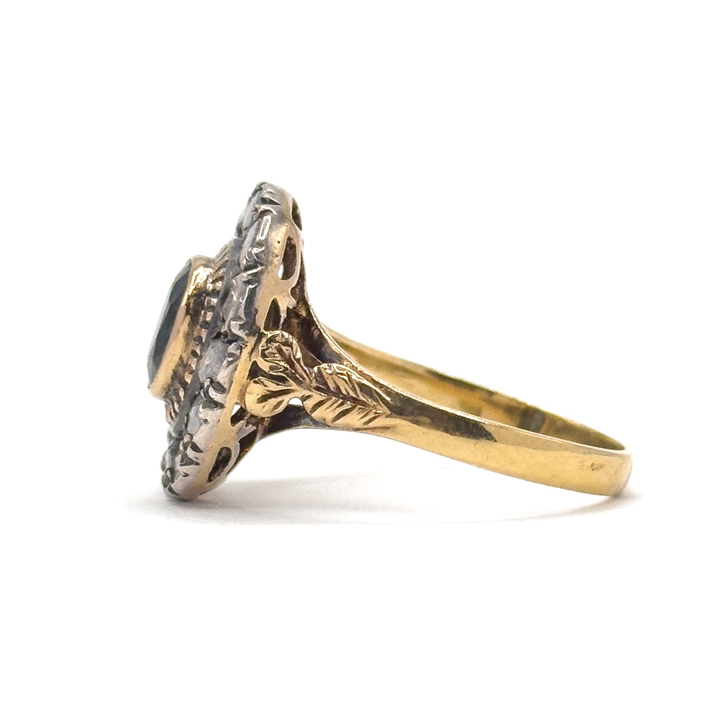 Antique Sapphire & Diamond Halo Ring in 18K Gold