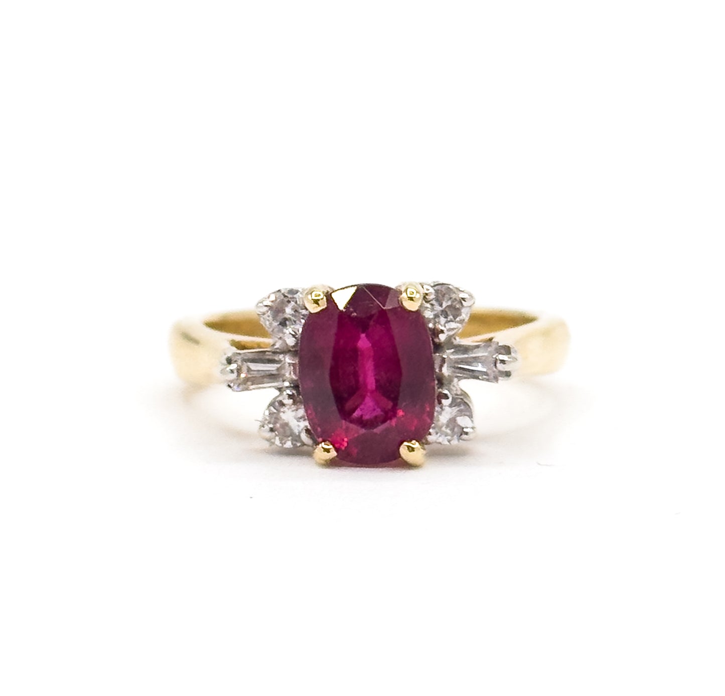 Contemporary Rubellite Tourmaline & Diamond Ring in 18K Yellow Gold