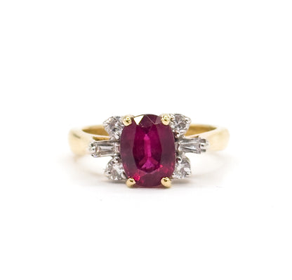 Contemporary Rubellite Tourmaline & Diamond Ring in 18K Yellow Gold