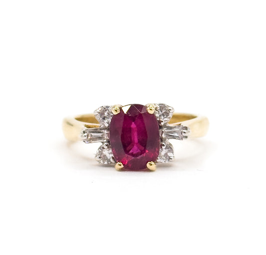 Contemporary Rubellite Tourmaline & Diamond Ring in 18K Yellow Gold