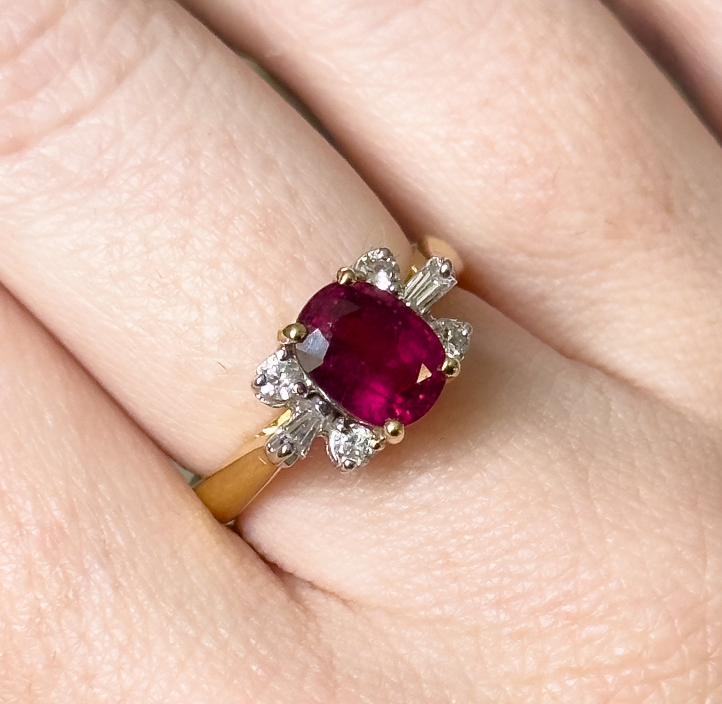 Contemporary Rubellite Tourmaline & Diamond Ring in 18K Yellow Gold