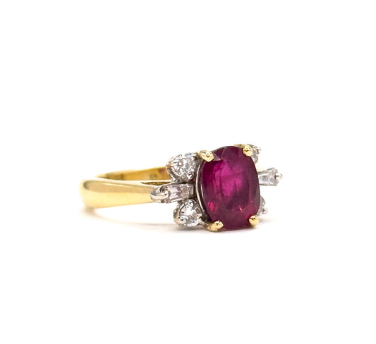 Contemporary Rubellite Tourmaline & Diamond Ring in 18K Yellow Gold