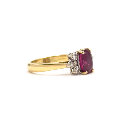 Contemporary Rubellite Tourmaline & Diamond Ring in 18K Yellow Gold
