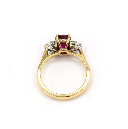 Contemporary Rubellite Tourmaline & Diamond Ring in 18K Yellow Gold