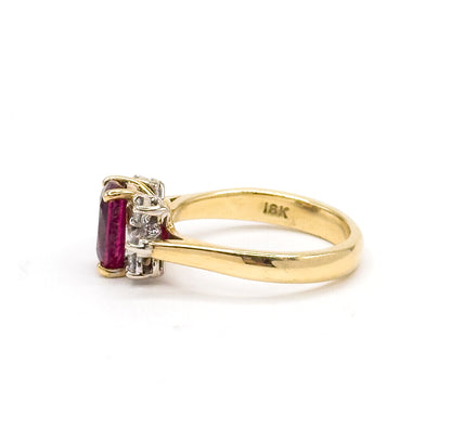 Contemporary Rubellite Tourmaline & Diamond Ring in 18K Yellow Gold