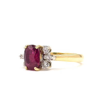 Contemporary Rubellite Tourmaline & Diamond Ring in 18K Yellow Gold