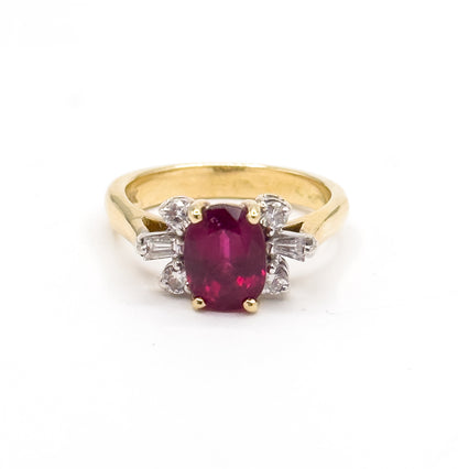 Contemporary Rubellite Tourmaline & Diamond Ring in 18K Yellow Gold