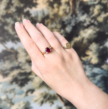 Contemporary Rubellite Tourmaline & Diamond Ring in 18K Yellow Gold