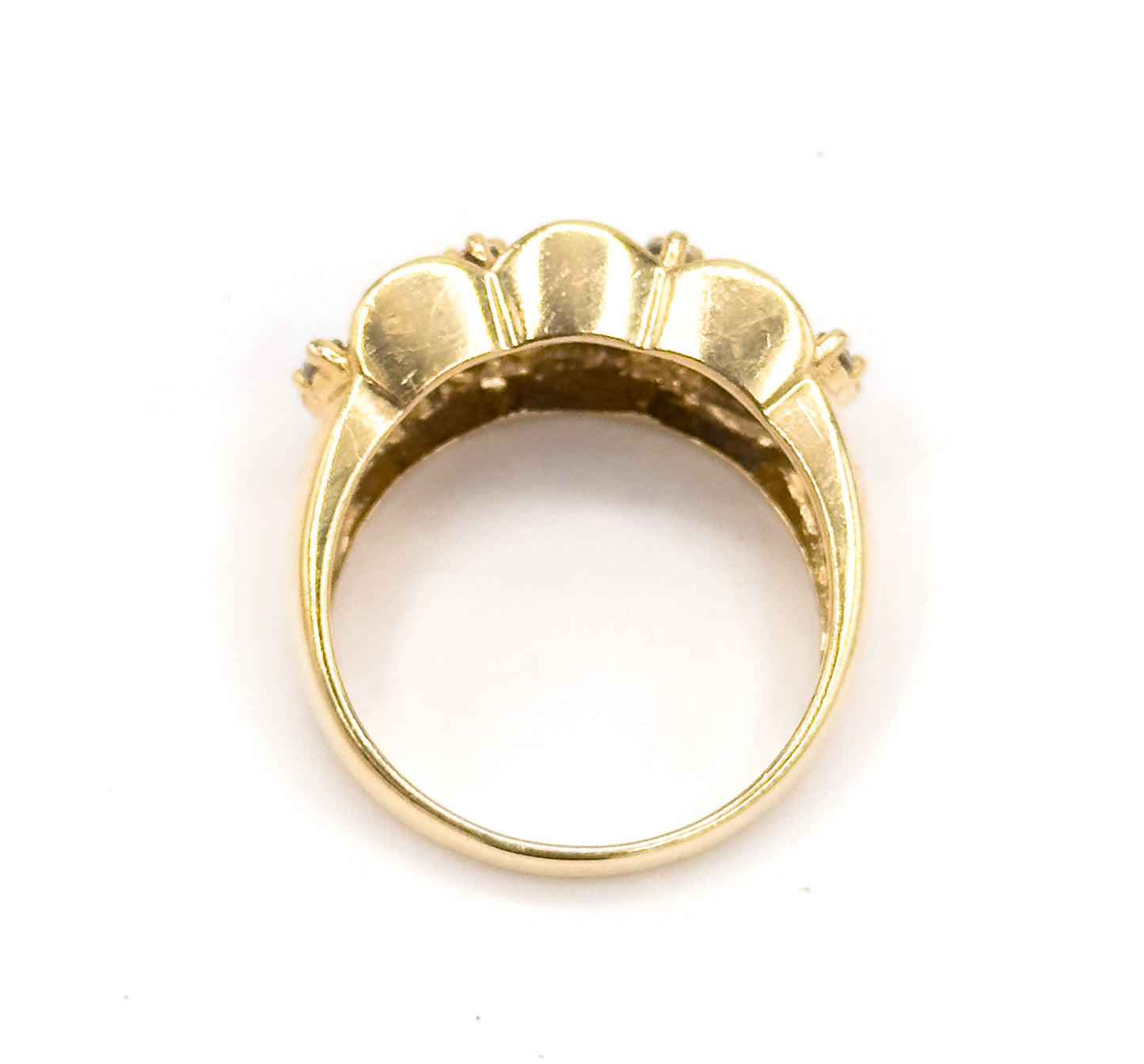 Vintage Baguette Sapphire & Diamond Scalloped Ring in 14K Gold